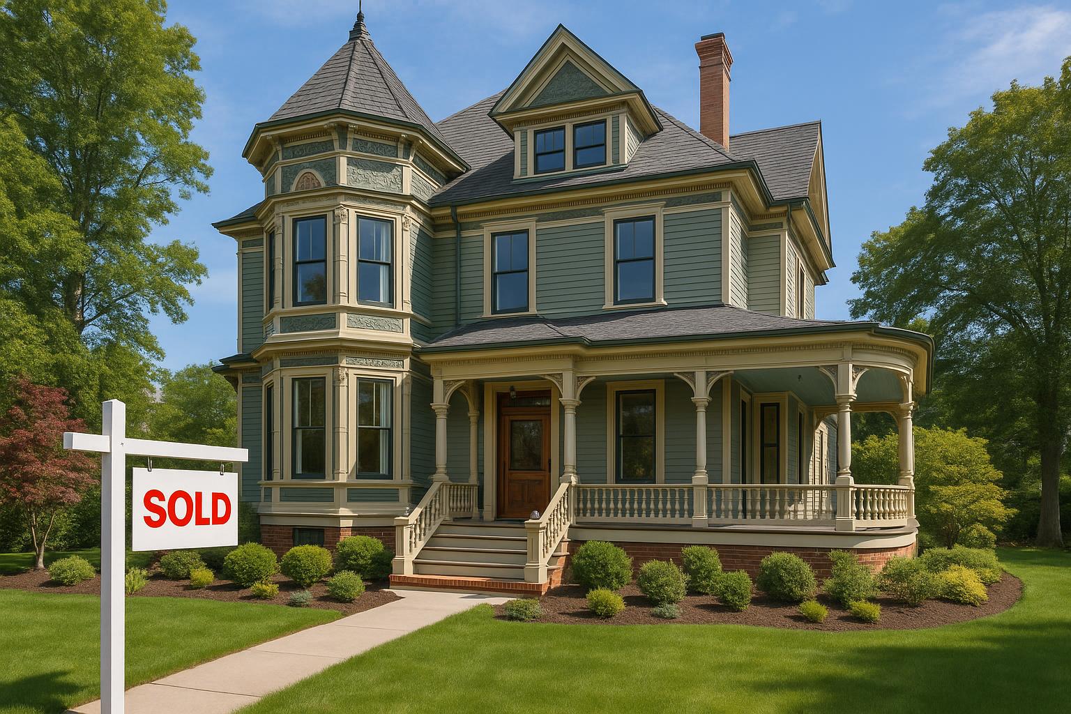 Victorian Home Restoration - Beautiful restored Victorian house with green siding and wraparound porch